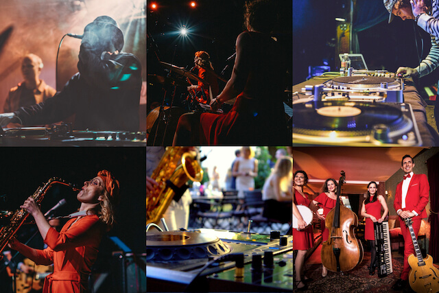 DJ plus Saxophon und Livemusiker